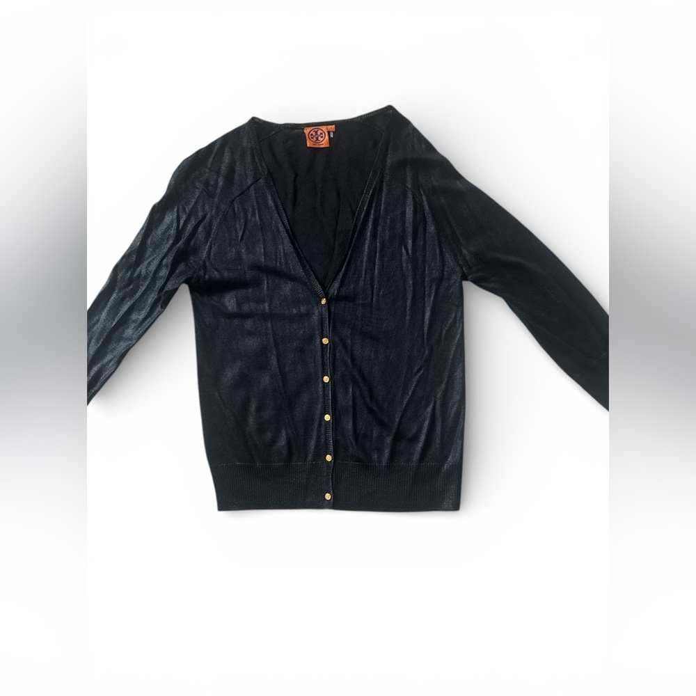 Tory Burch Black Cardigan Sweater with Gold Buttons